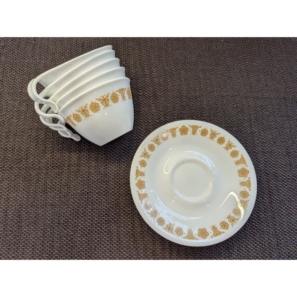 Vintage Corelle Butterfly Gold Tea Cup Saucer Set 5 Corning